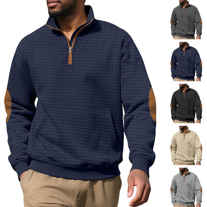 Embroidered Plaid Zip Sweatshirt
