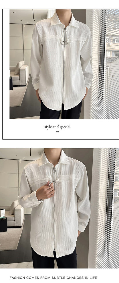 Waffle-Knit Zip Shirt Jacket