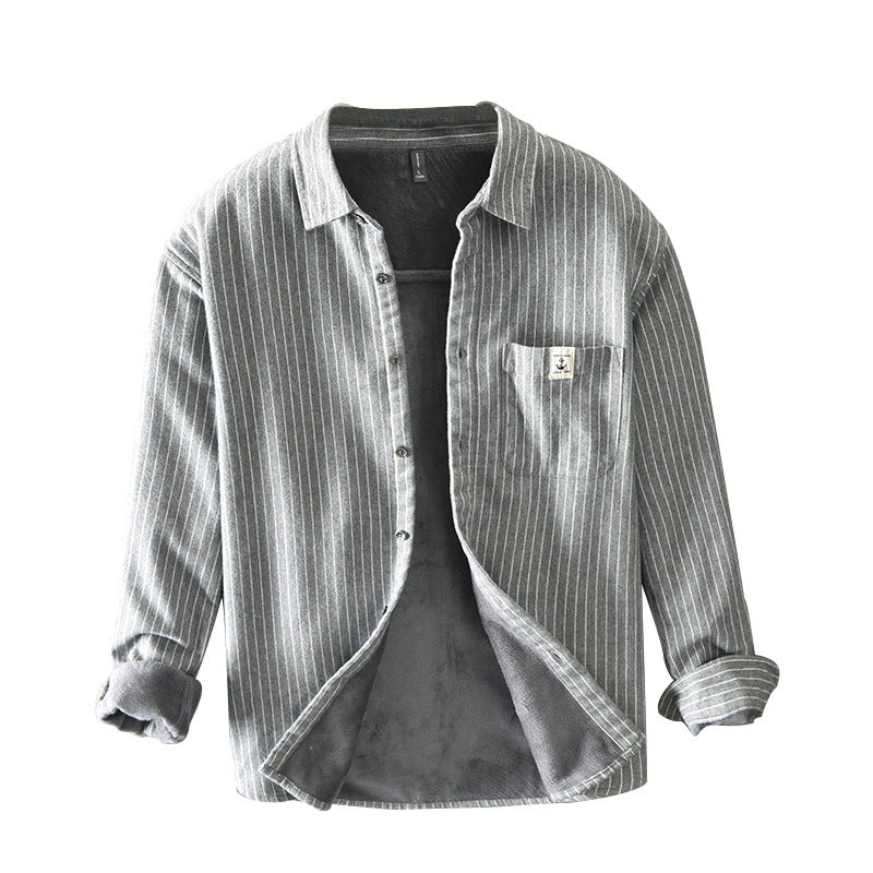 Fleece-Lined Striped Shirt Coat