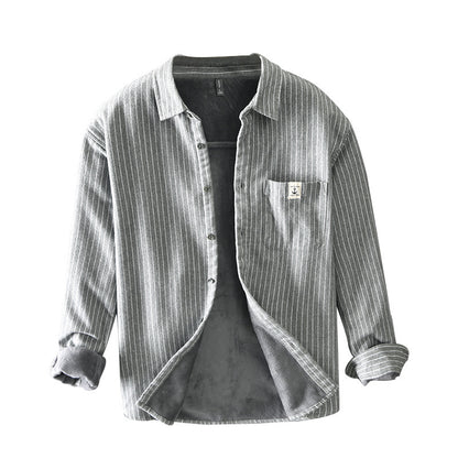 Fleece-Lined Striped Shirt Coat