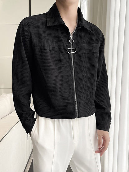 Waffle-Knit Zip Shirt Jacket