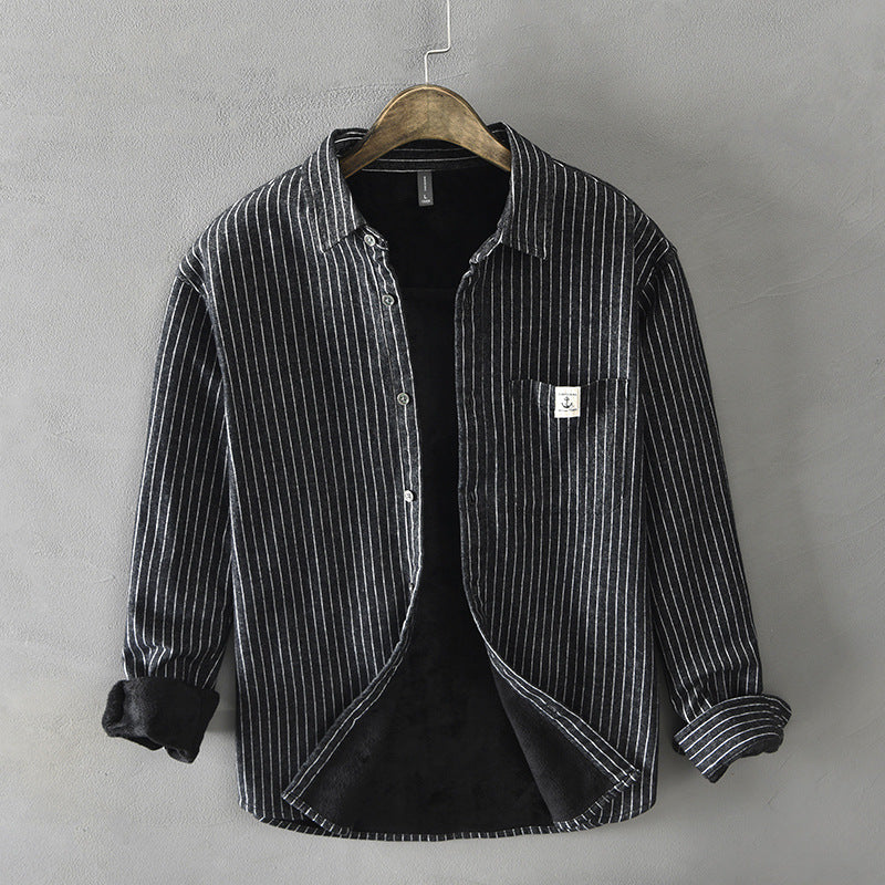 Fleece-Lined Striped Shirt Coat