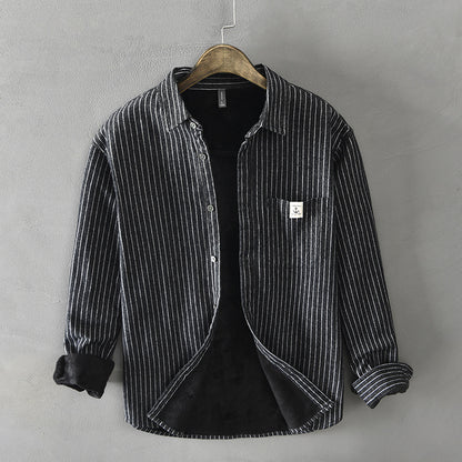 Fleece-Lined Striped Shirt Coat