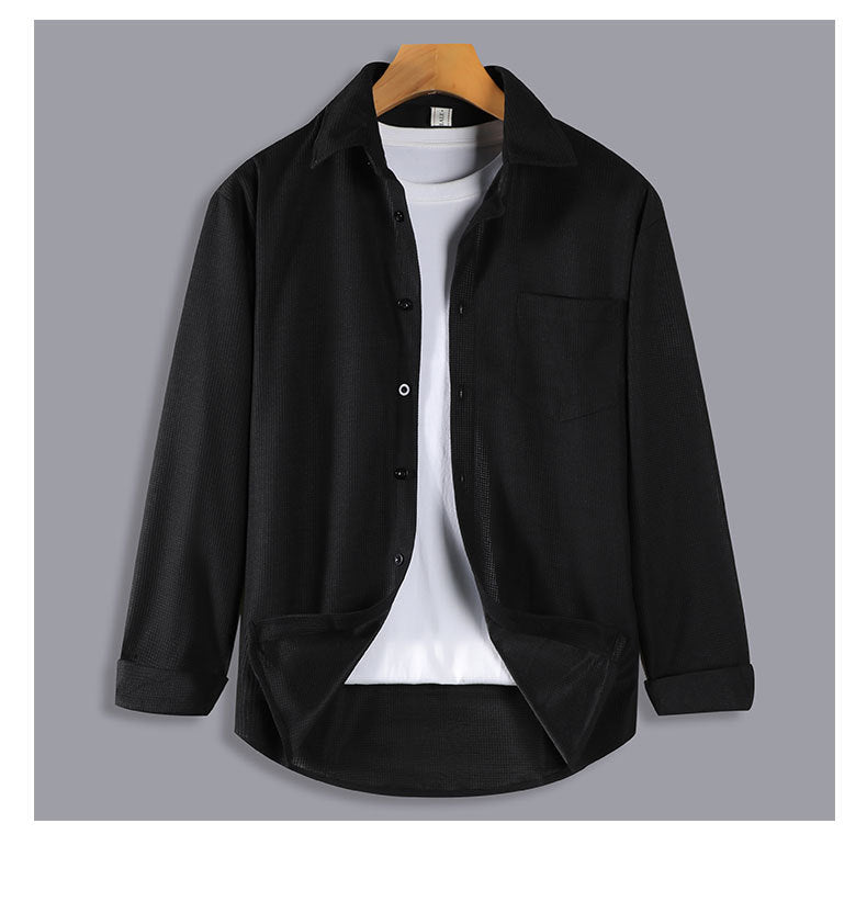 Waffle-Texture Long-Sleeve Overshirt