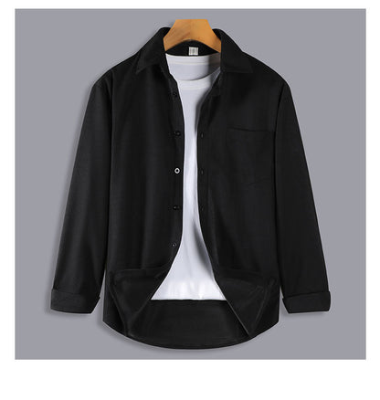 Waffle-Texture Long-Sleeve Overshirt