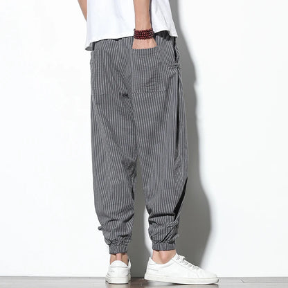 Striped Buckle Harem Trousers