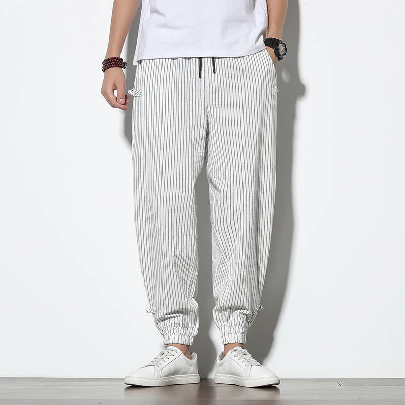 Striped Buckle Harem Trousers