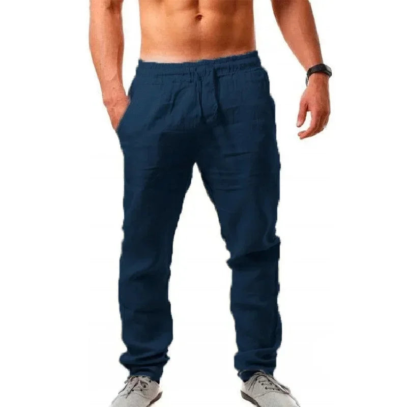 Solid-Color Loose Cotton Linen Pants