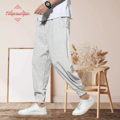 Striped Buckle Harem Trousers