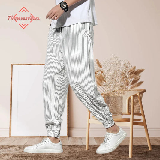 Striped Buckle Harem Trousers