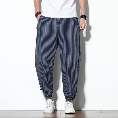 Striped Buckle Harem Trousers