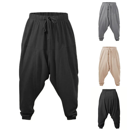 Cotton Linen Drop-Crotch Harem Pants