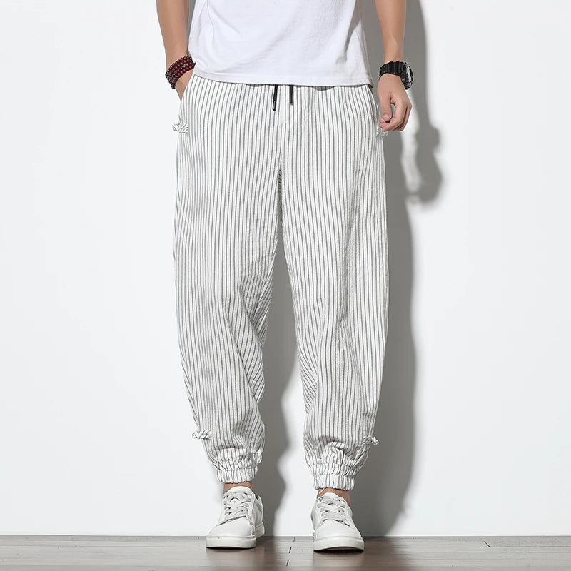 Striped Buckle Harem Trousers
