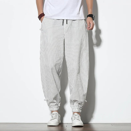 Striped Buckle Harem Trousers