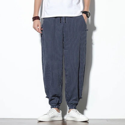 Striped Buckle Harem Trousers