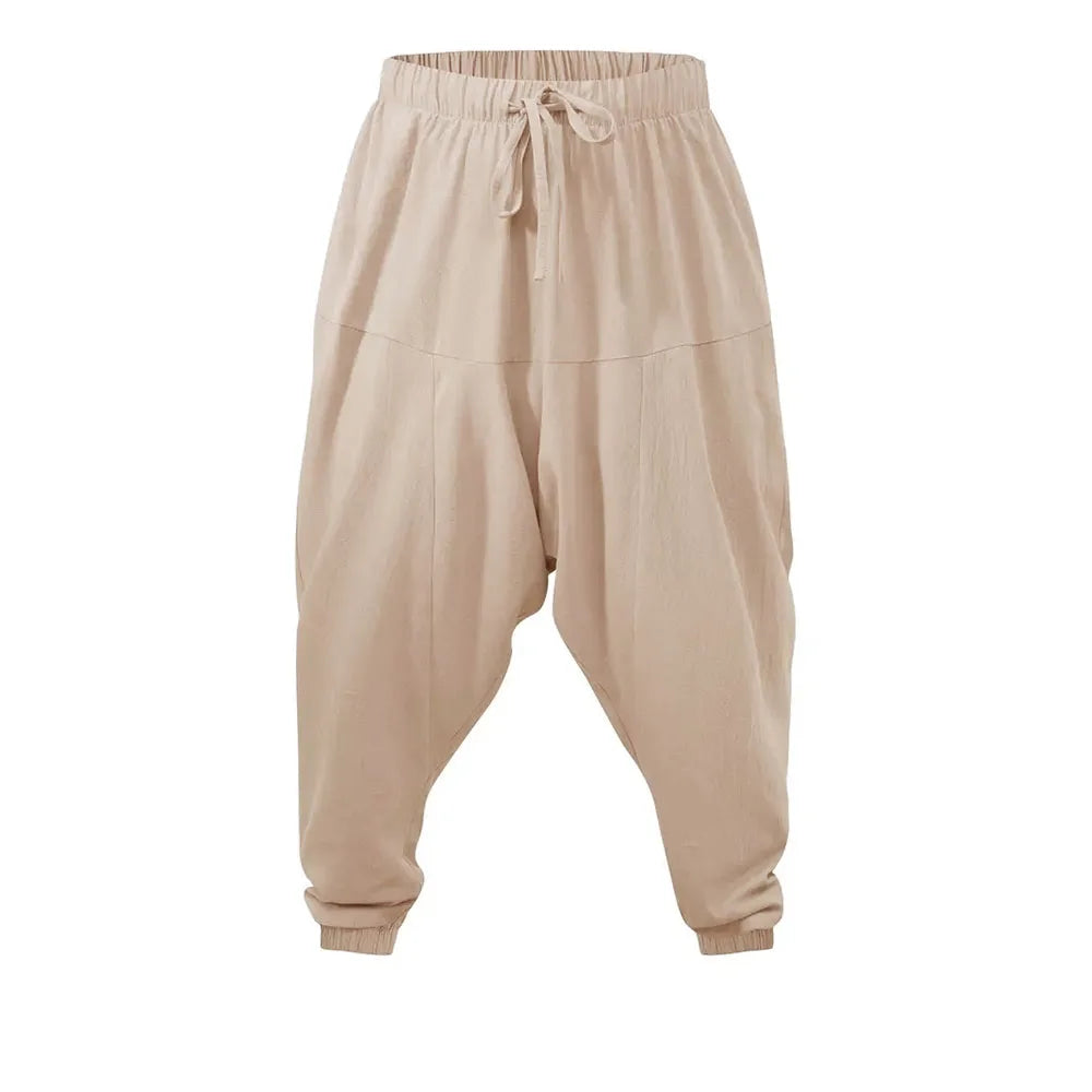 Cotton Linen Drop-Crotch Harem Pants