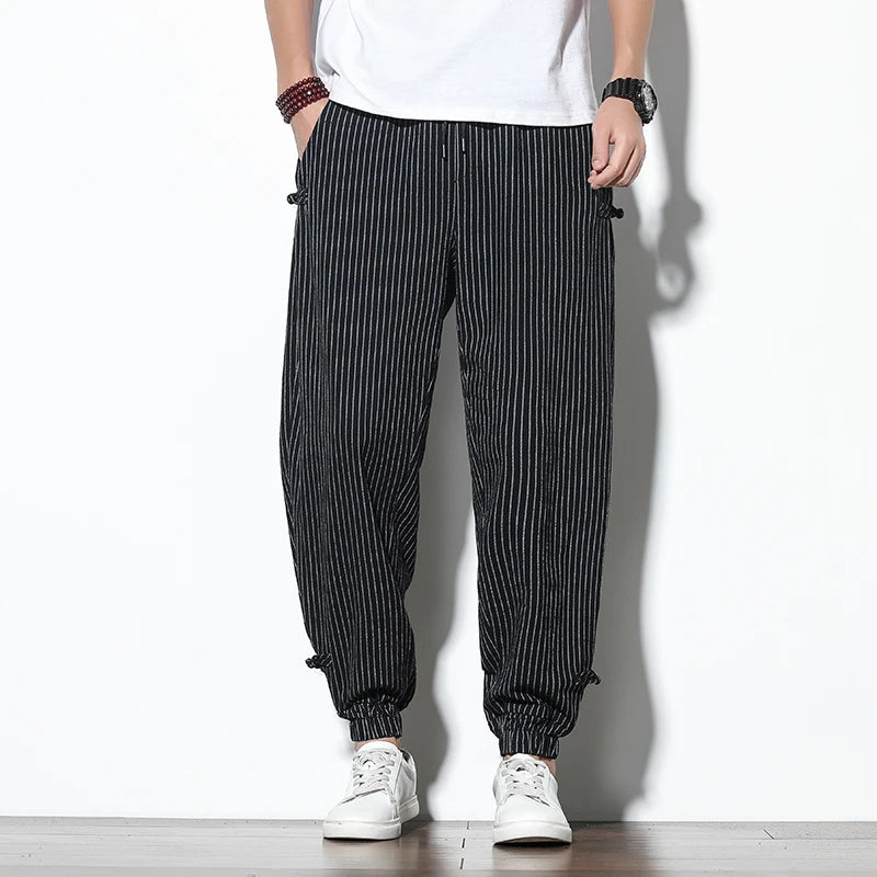 Striped Buckle Harem Trousers