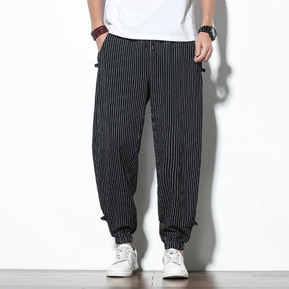 Striped Buckle Harem Trousers