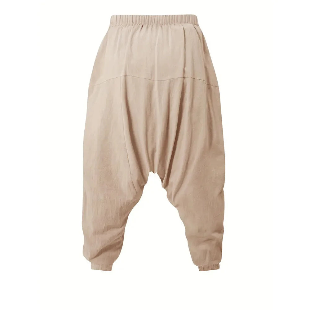 Cotton Linen Drop-Crotch Harem Pants