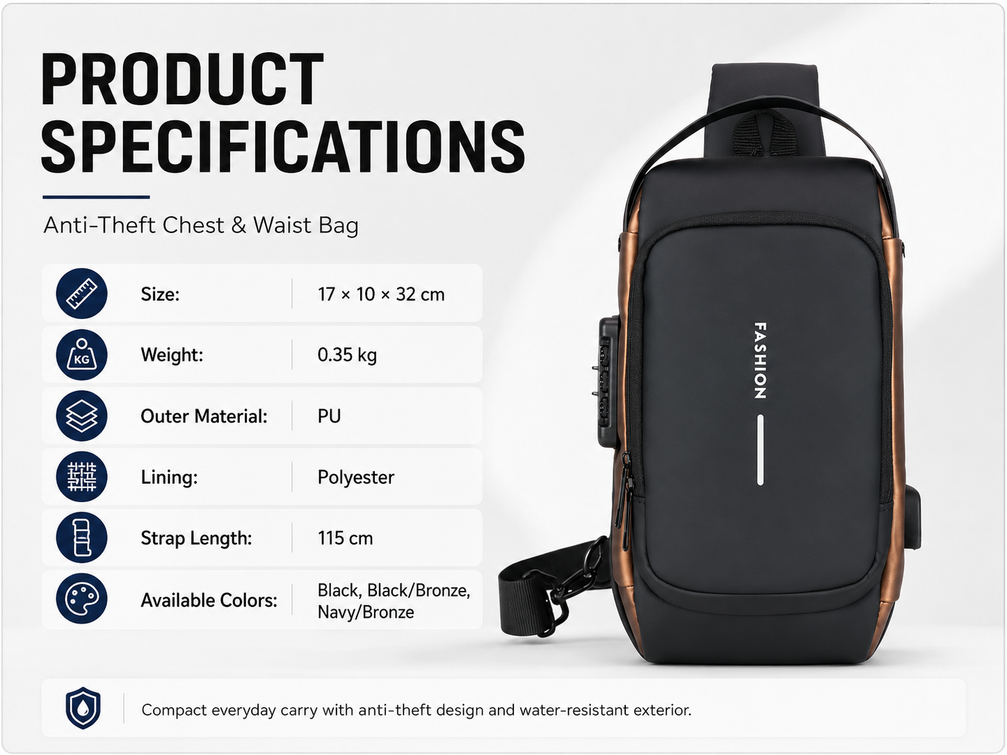 Bag product specifications infographic