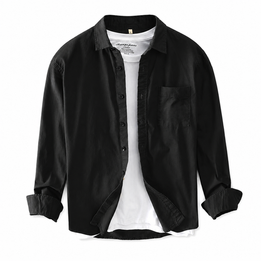 Casual Long-Sleeve Cotton Overshirt open on a white background