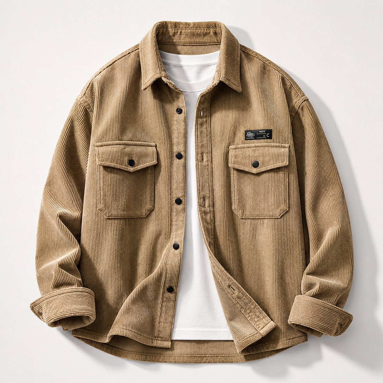Tan corduroy workwear shirt coat product photo