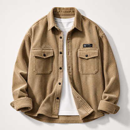 Tan corduroy workwear shirt coat product photo