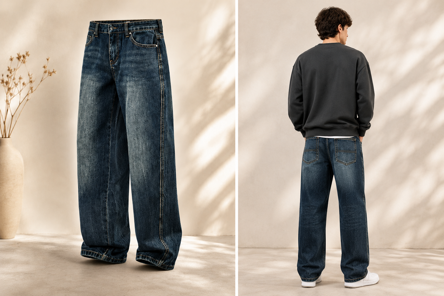 Fleece-Lined Retro Straight Jeans back view on male model