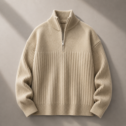 Beige half-zip ribbed sweater product photo