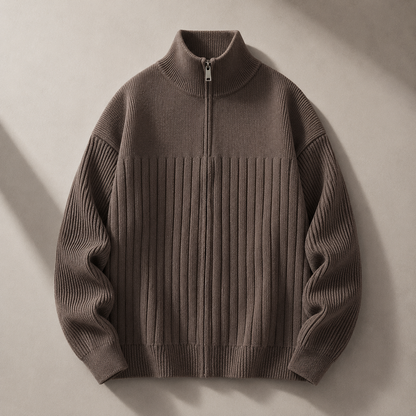 Taupe half-zip ribbed sweater product photo
