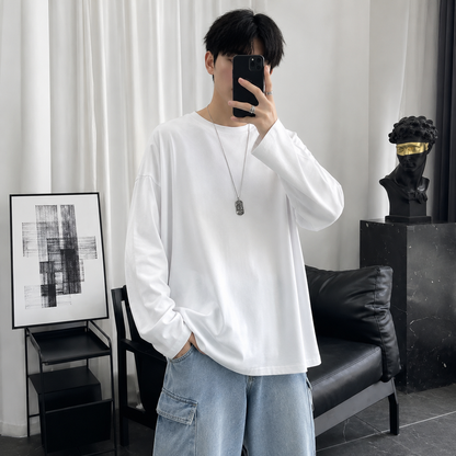 Heavy corduroy shirt jacket white long tee lifestyle image on model