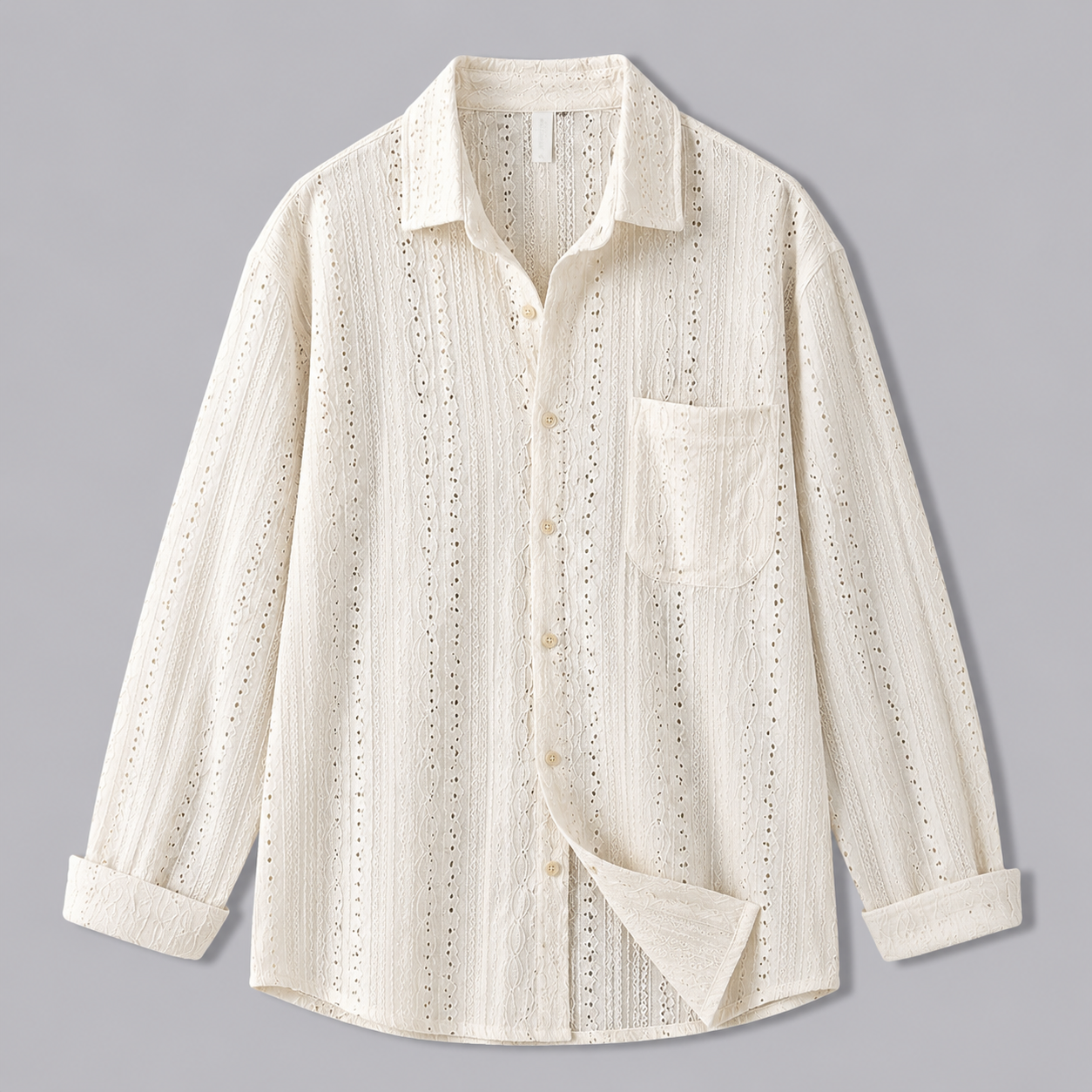 Ivory hollow-knit luxury long-sleeve shirt product photo
