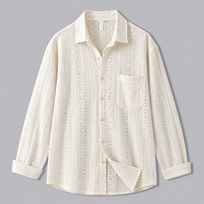 Ivory hollow-knit luxury long-sleeve shirt product photo