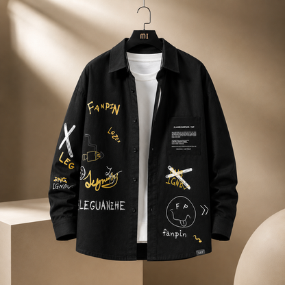 Black long-sleeve utility casual shirt product image