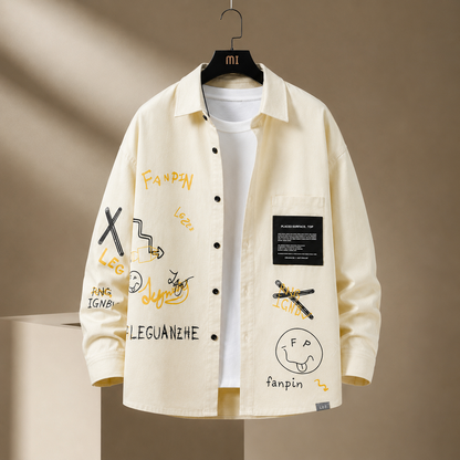Cream long-sleeve utility casual shirt product image