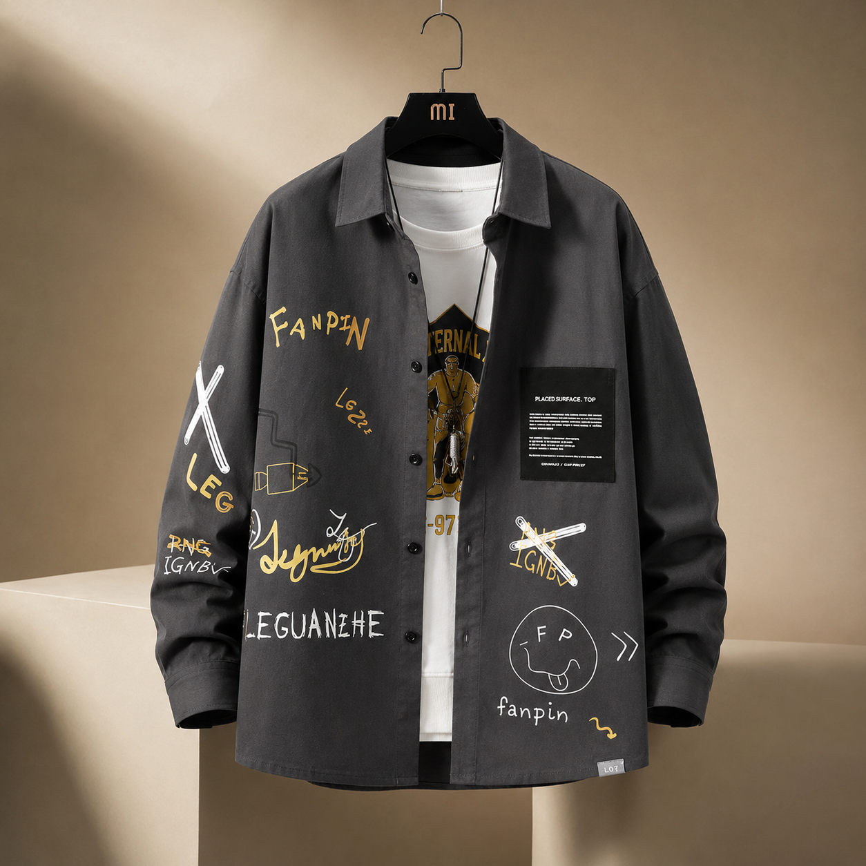Gray long-sleeve utility casual shirt product image