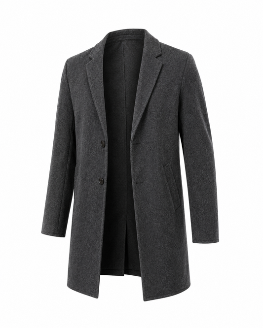 Mid-Length Double-Faced Wool Coat open on white background