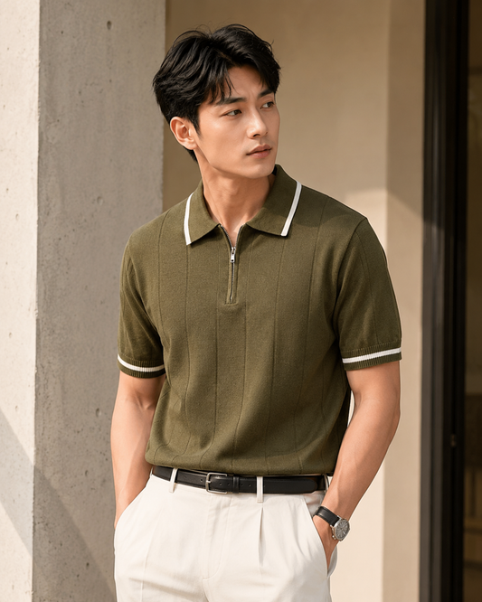 Slim-Fit Striped Knit Polo