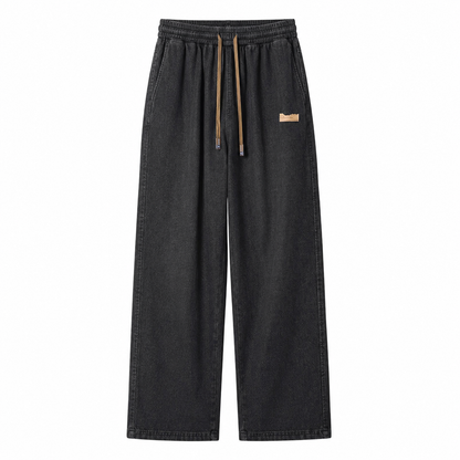 Relaxed Wide-Leg Summer Jeans in charcoal black, product-only front view
