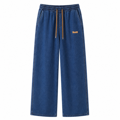 Relaxed Wide-Leg Summer Jeans in deep indigo blue, product-only front view