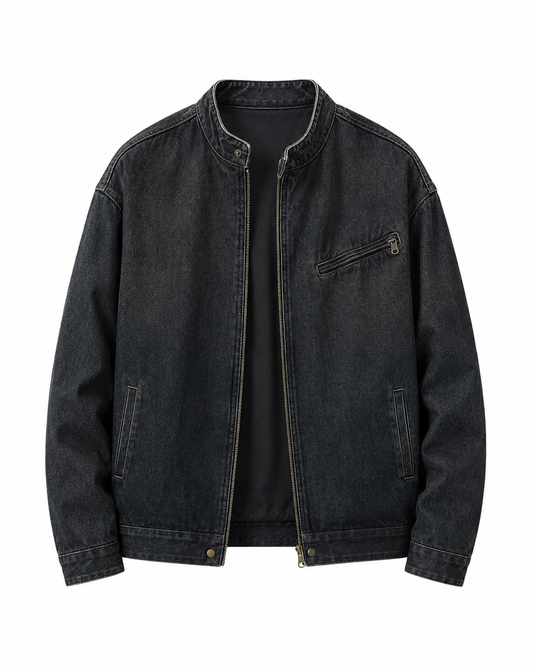 Retro Denim Casual Jacket open on a white background