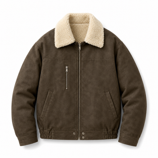 Sherpa-Lined Padded Lapel Coat brown product-only image on white background