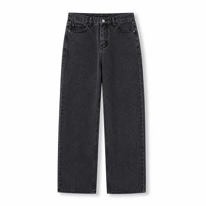 Solid Wide-Leg Street Jeans in black, front product view