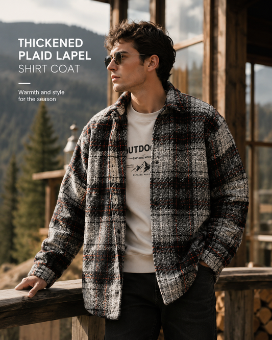 Thickened plaid lapel shirt coat outdoor mountain lifestyle ad image
