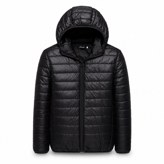 Ultralight Hooded Puffer Jacket black product-only image on white background