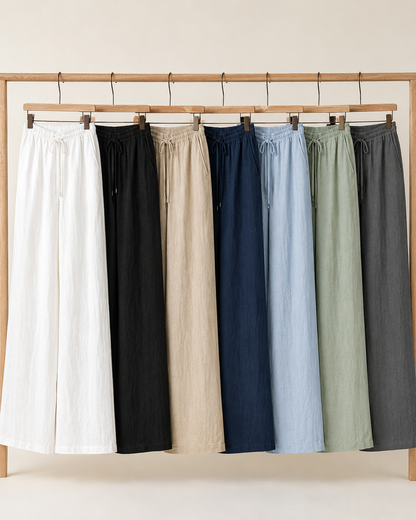 Breathable Wide-Leg Linen Trousers clean color lineup
