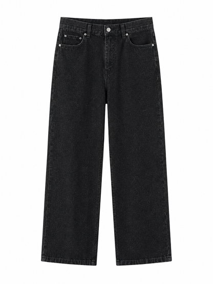 Washed Blue Straight-Leg Jeans in black, product-only front view