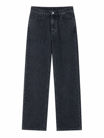 Washed Blue Straight-Leg Jeans in charcoal black, product-only front view
