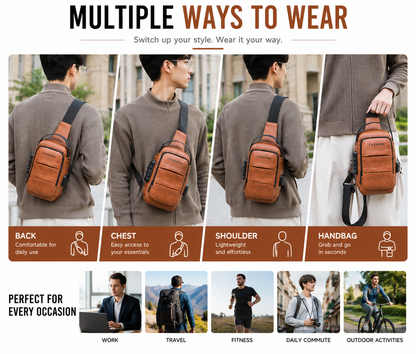 Waterproof Anti-Theft Crossbody Bag multiple ways to wear infographic in English