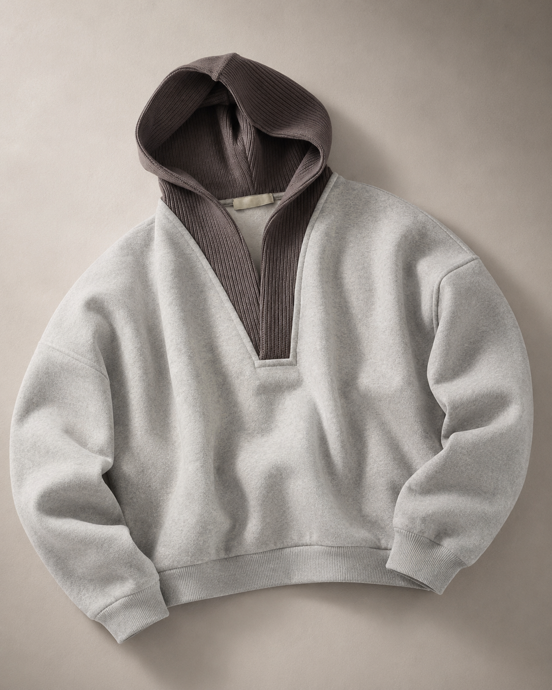 Grey Wool-Panel Hooded Sweatshirt product only